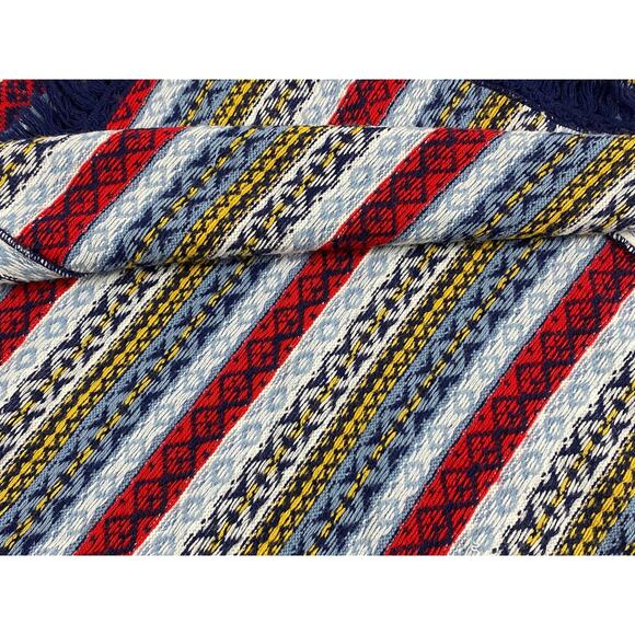 Vintage Knit Southwest Pattern Asymmetrical Sweater Poncho With Fringe Sz Small - Picture 4 of 8